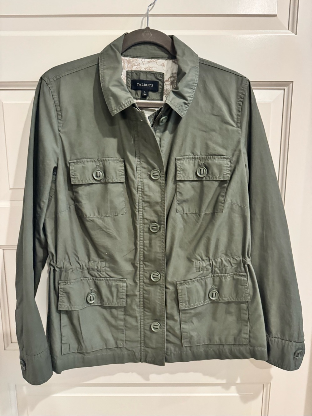 Talbots Olive Green Utility Jacket with Button Front Perfect for Fall!